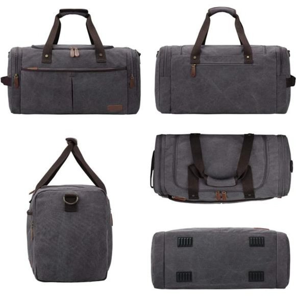 Canvas Duffel Bag Travel Weekend Grey - Picture 5 of 6